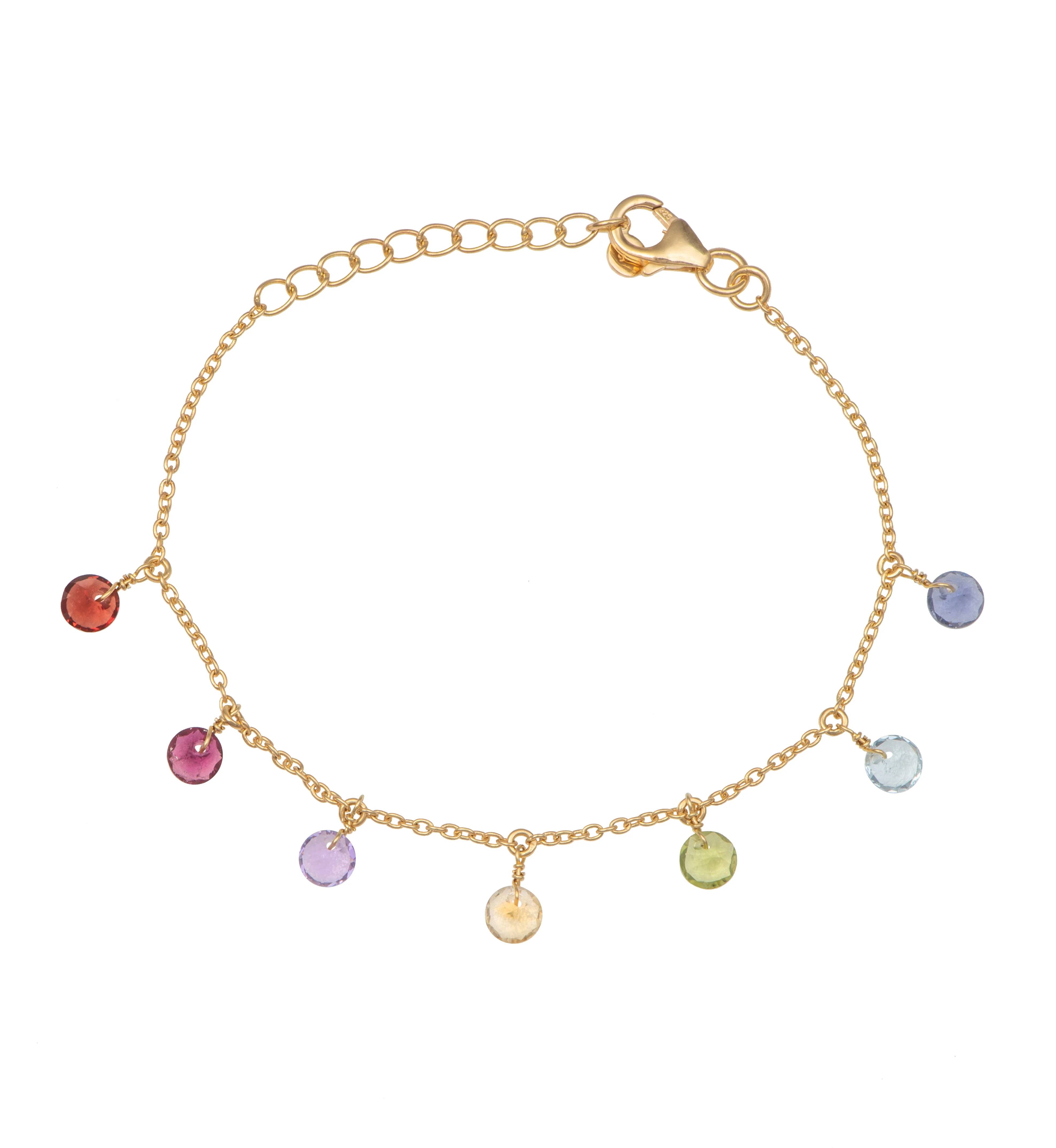 Adjustable Fine Bracelet with Seven Faceted Round Diamond Cut Gemstones in Vermeil Gold - Image 2