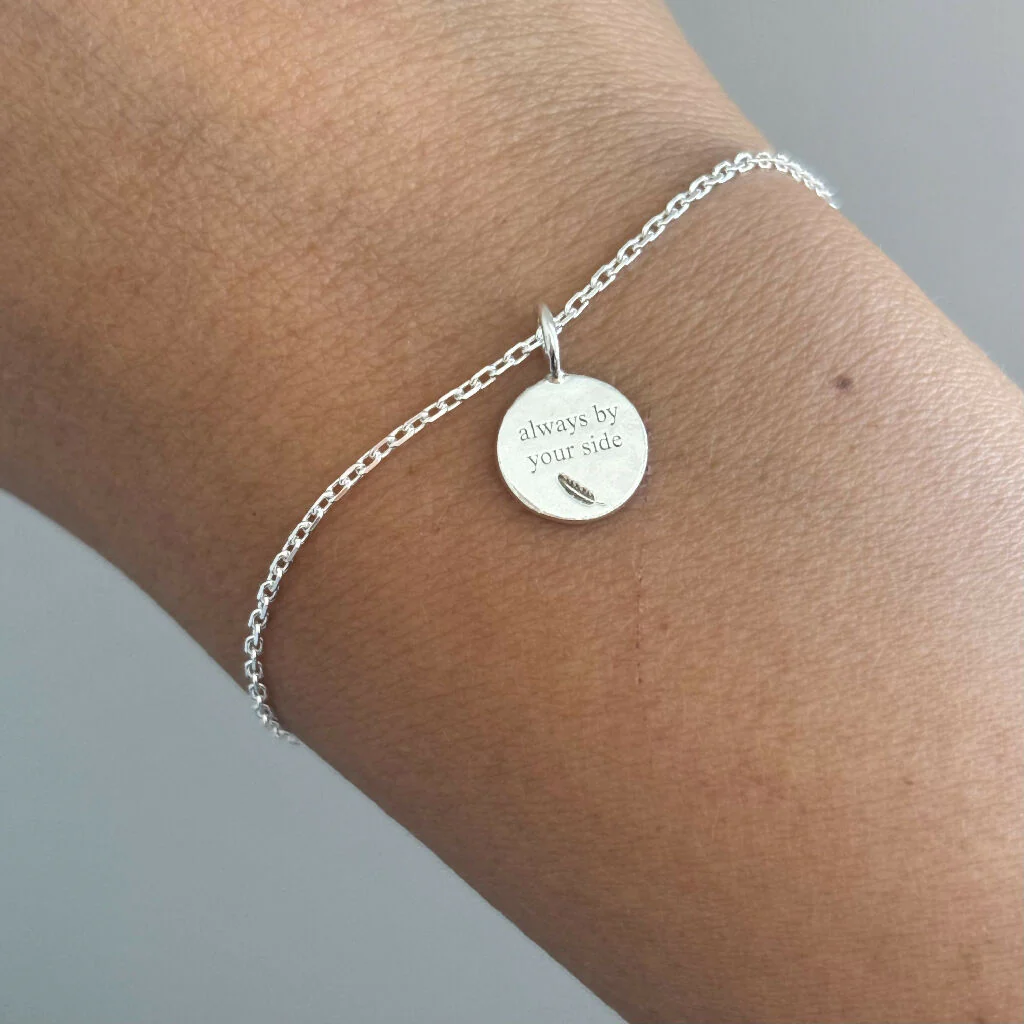 Always By Your Side Sterling Silver Feather Charm Bracelet Sympathy Gift - Image 2