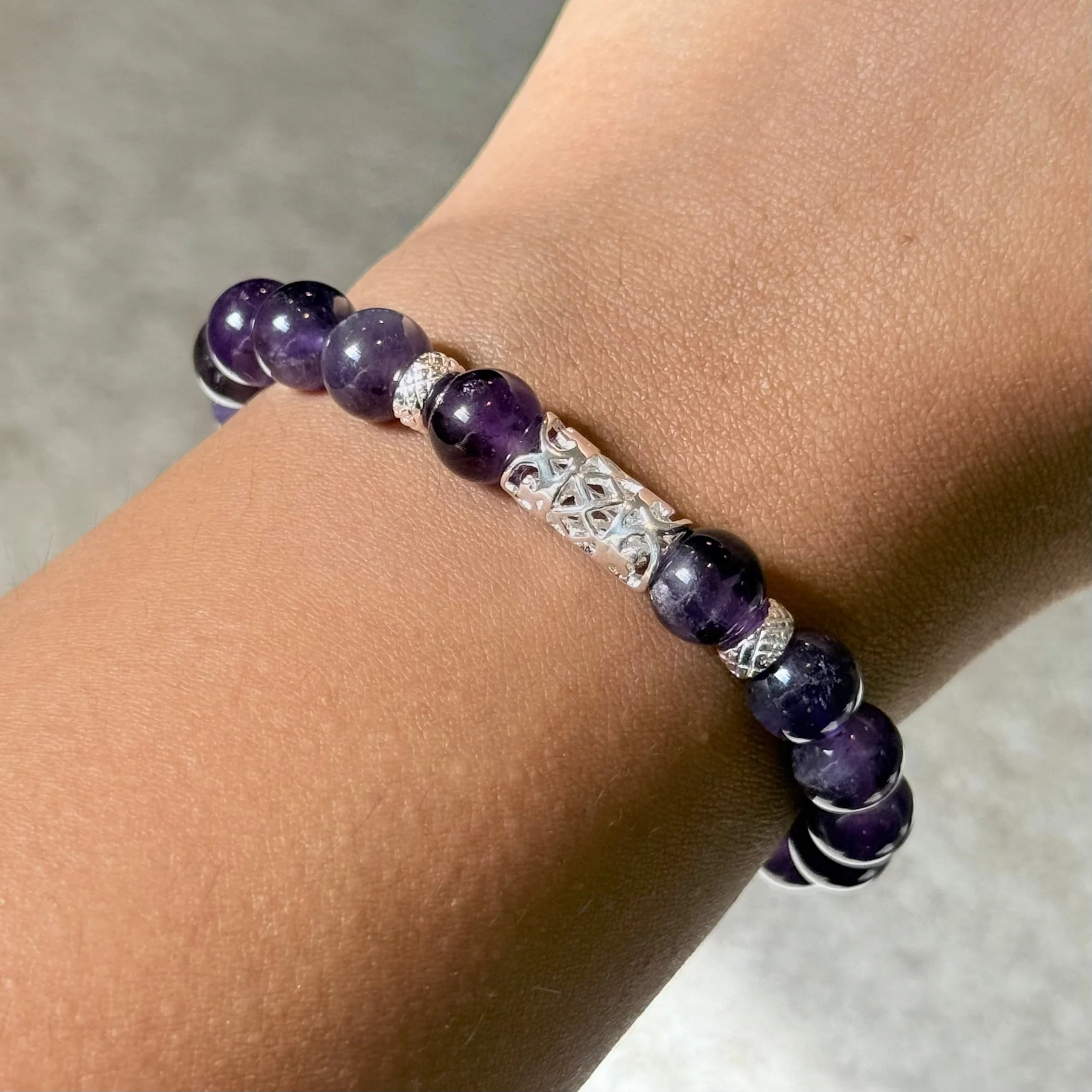 Amethyst and Sterling Silver Beaded Bracelet - Image 3