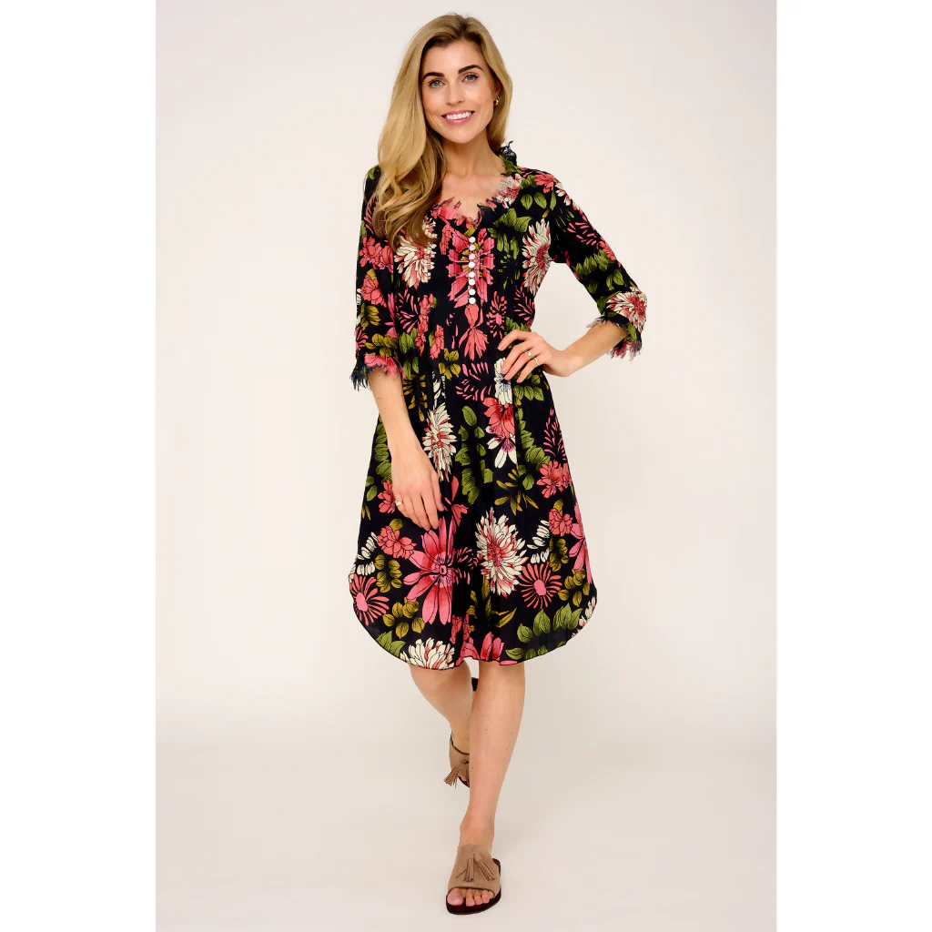 Annabel Cotton Tunic in Black Floral - Image 3