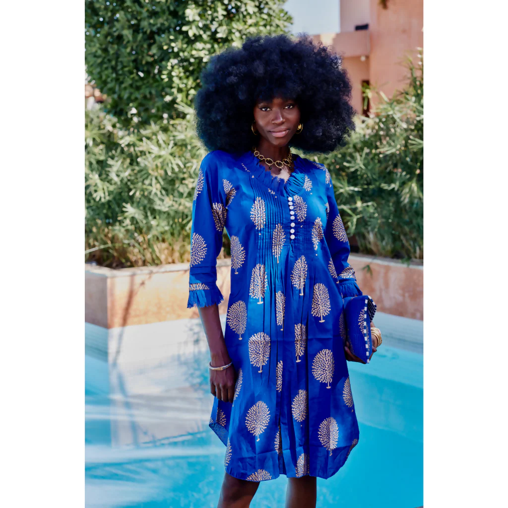 Annabel Cotton Tunic in Marrakesh Blue & Gold - Image 3