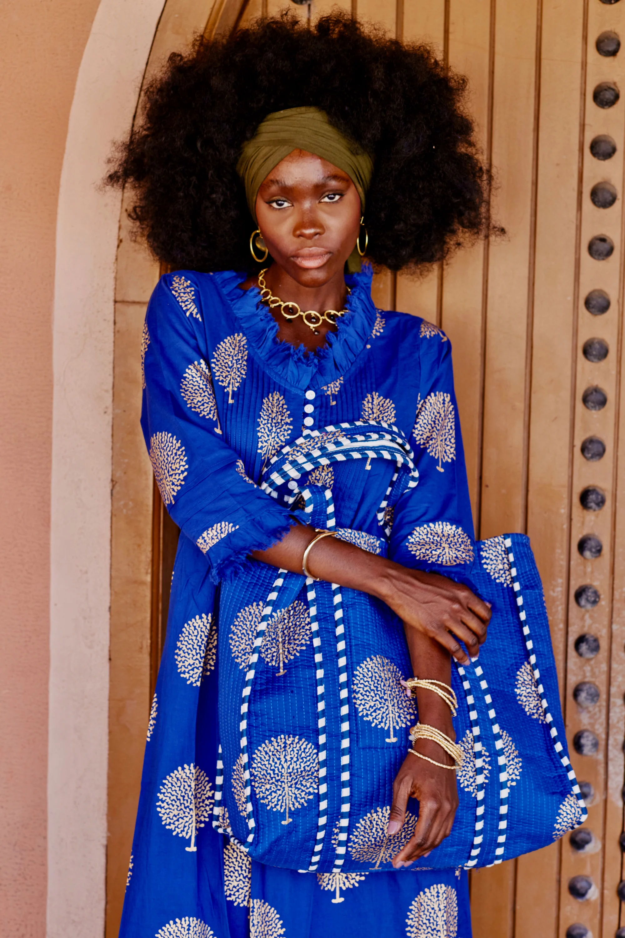 Annabel Cotton Tunic in Marrakesh Blue & Gold - Image 4