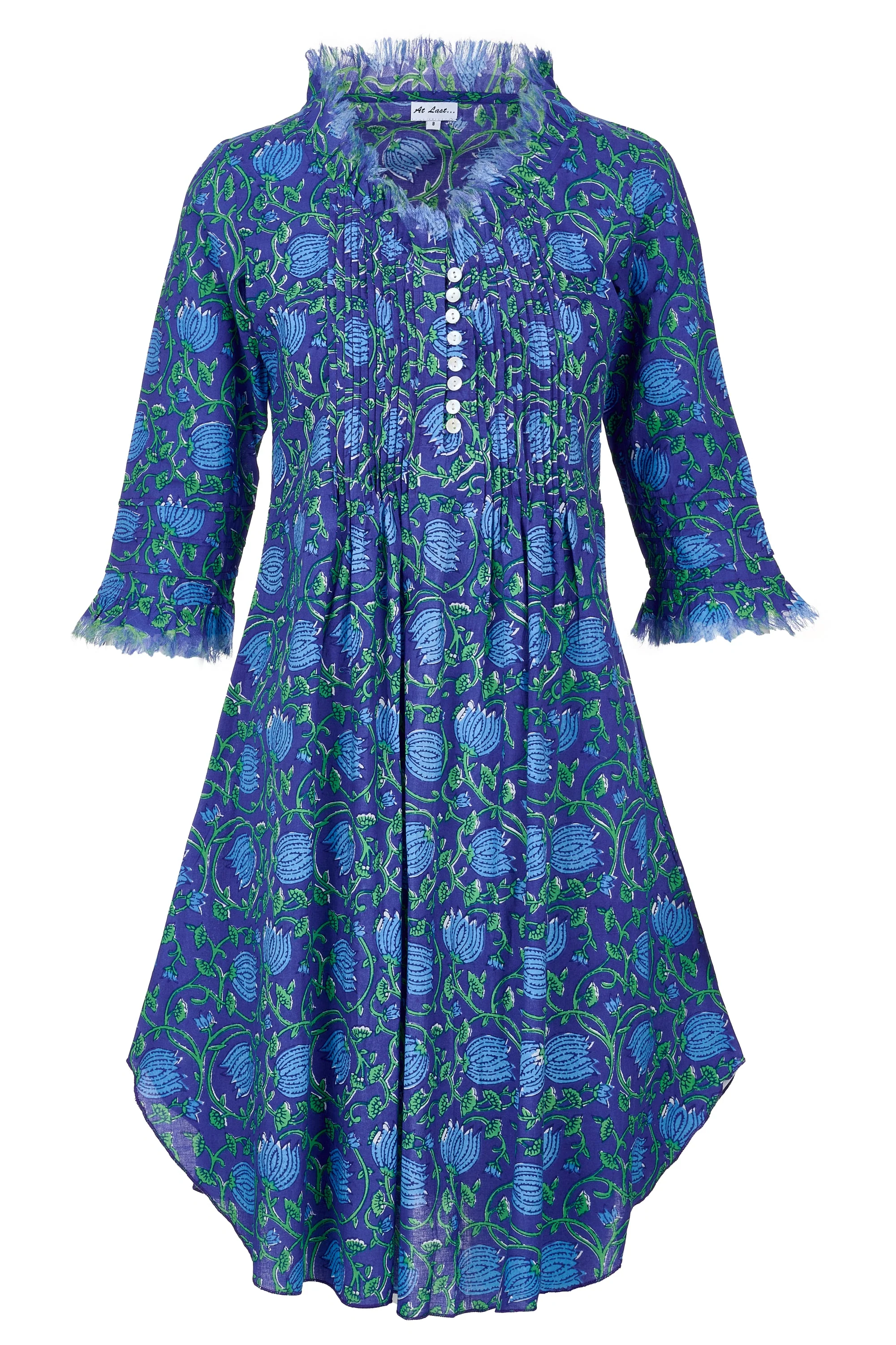 Annabel Cotton Tunic in Royal Blue with Blue & Green Flower - Image 4