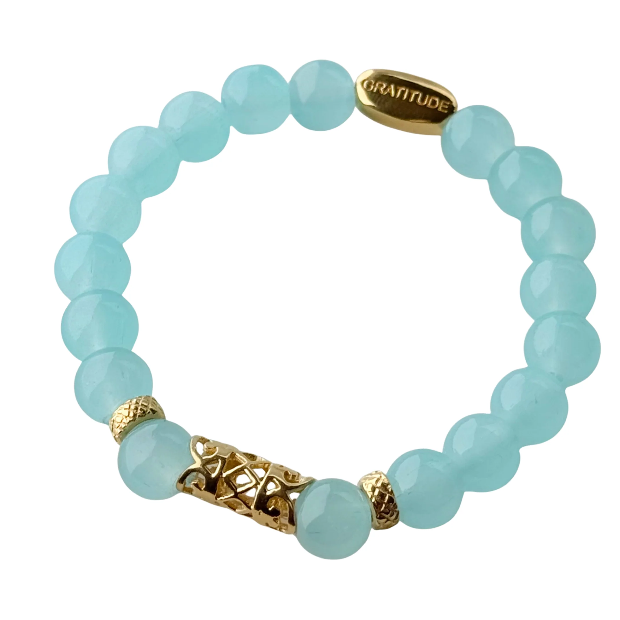 Aqua Chalcedony and Gold Plated Sterling Silver Beaded Bracelet - Image 2