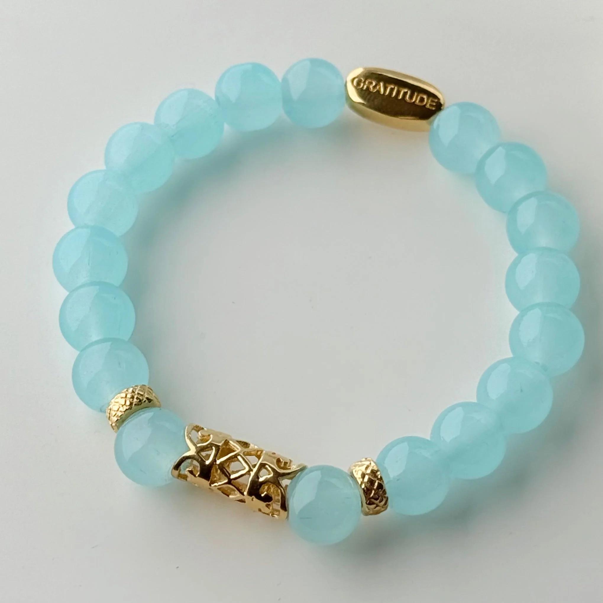 Aqua Chalcedony and Gold Plated Sterling Silver Beaded Bracelet - Image 3