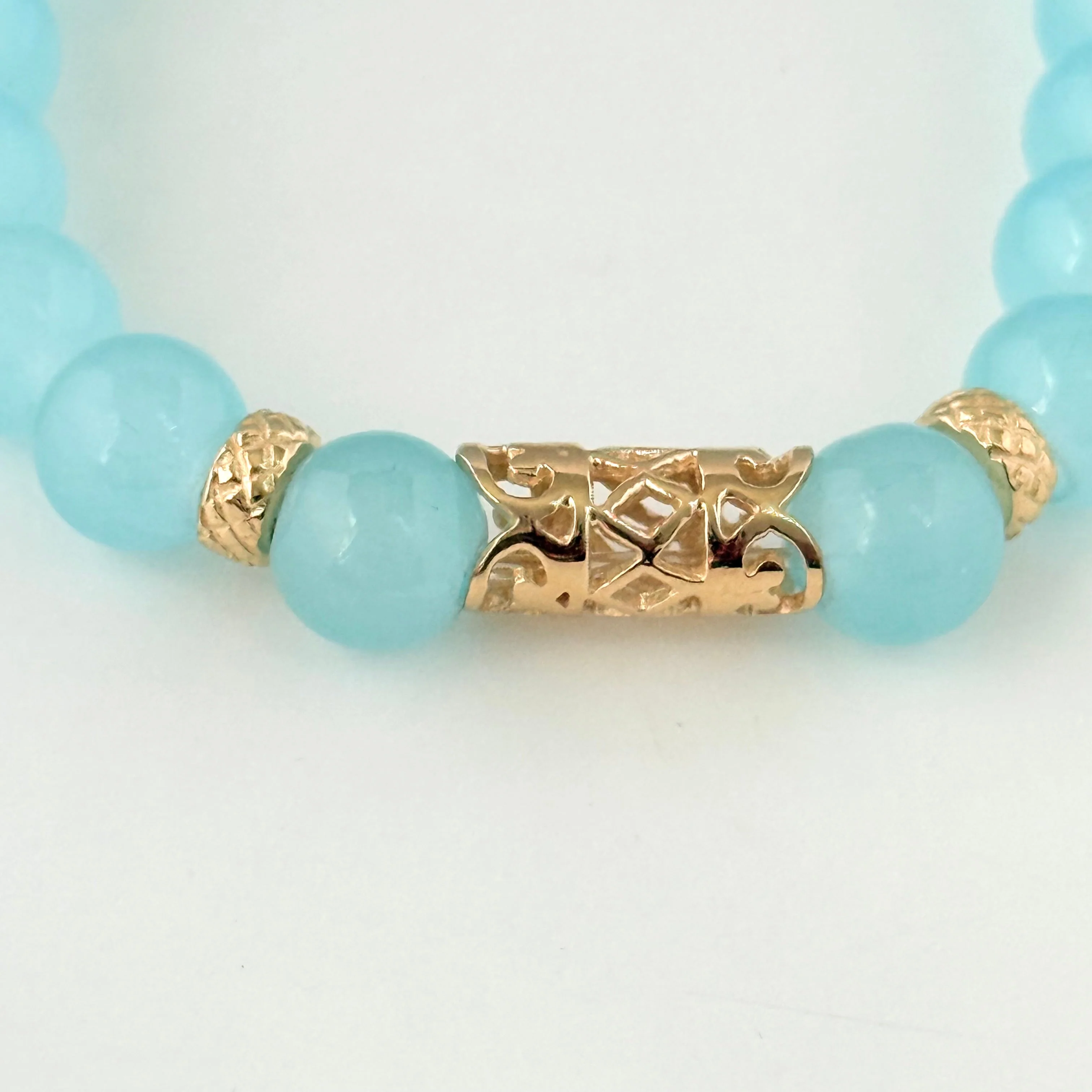 Aqua Chalcedony and Gold Plated Sterling Silver Beaded Bracelet - Image 5