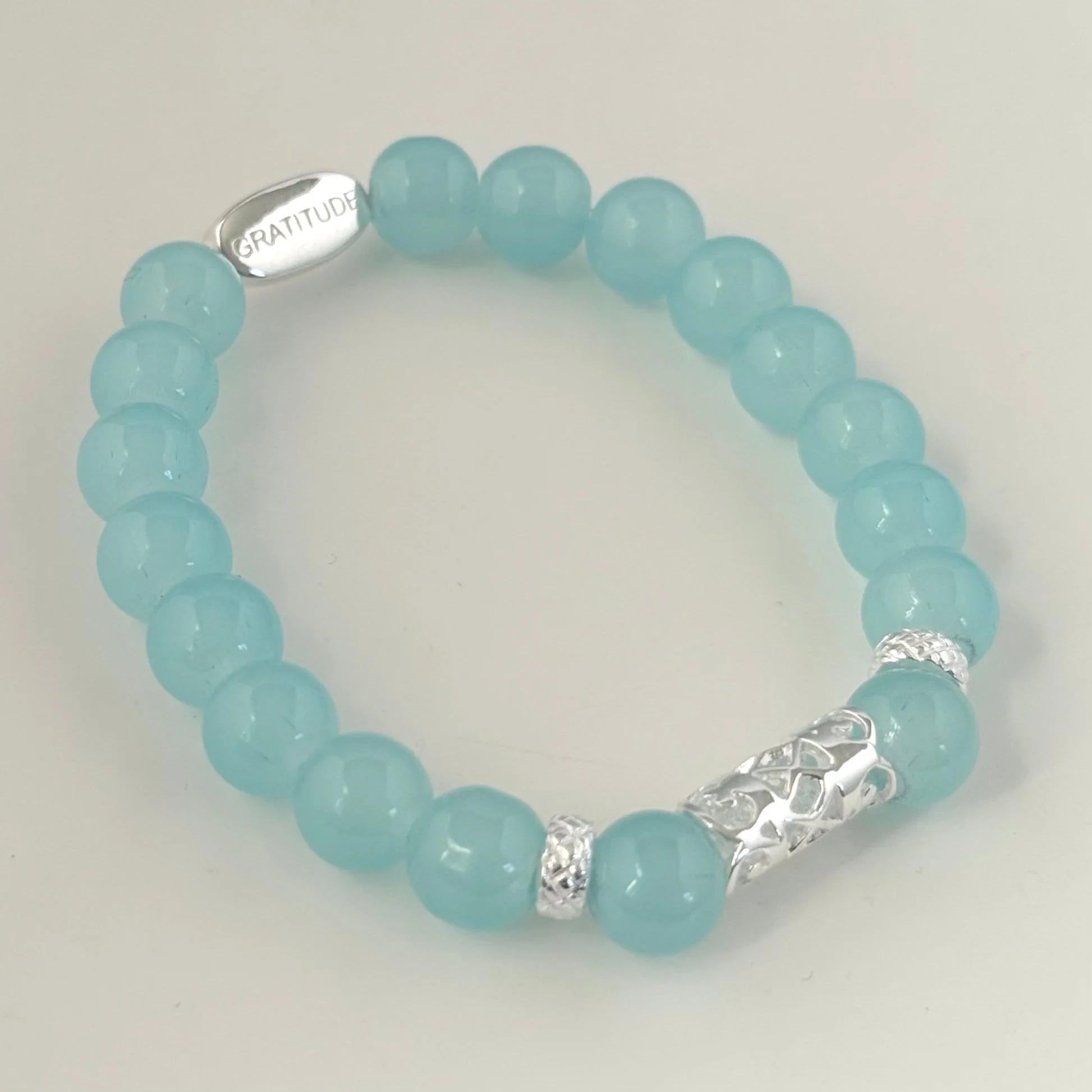 Aqua Chalcedony and Sterling Silver Beaded Bracelet