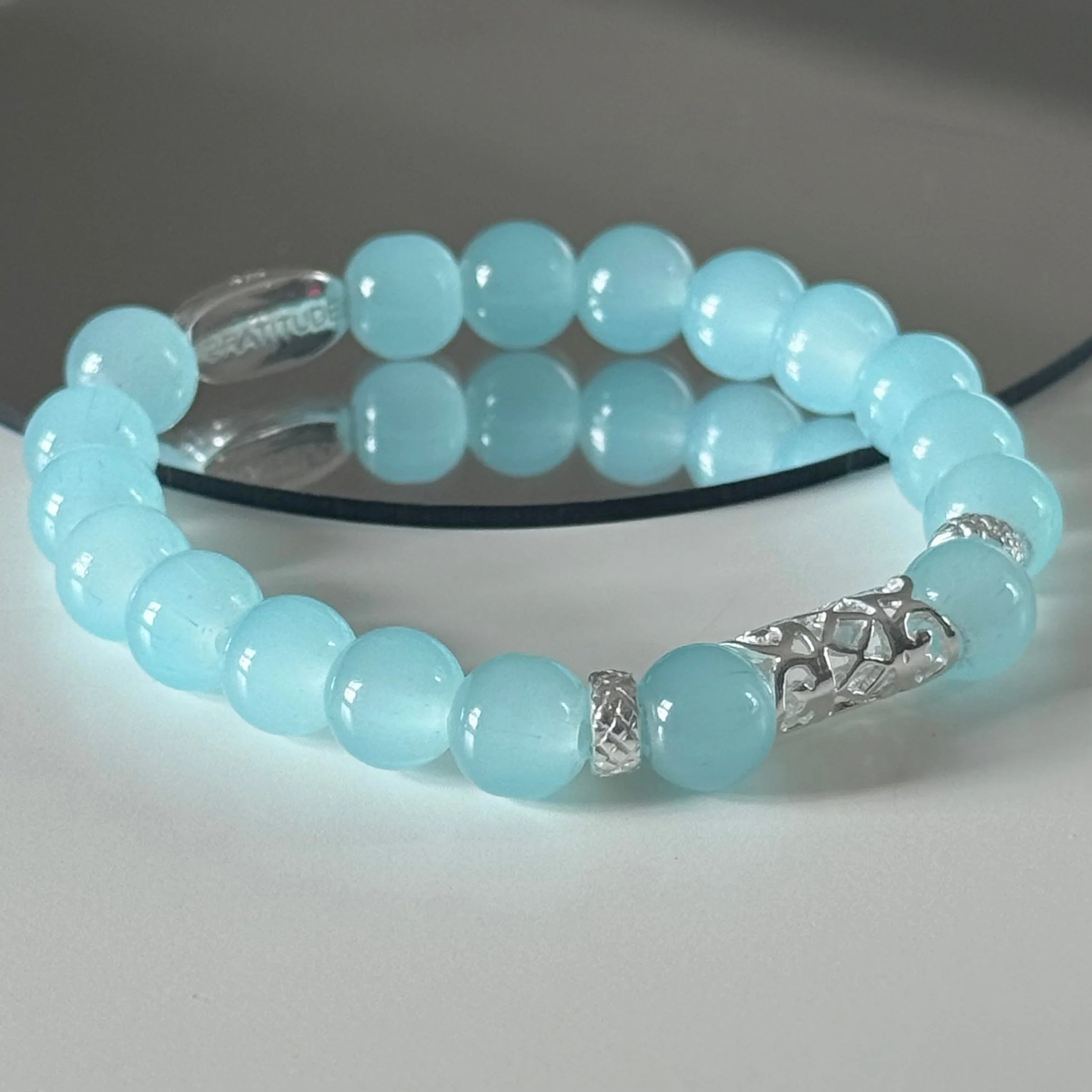 Aqua Chalcedony and Sterling Silver Beaded Bracelet - Image 3