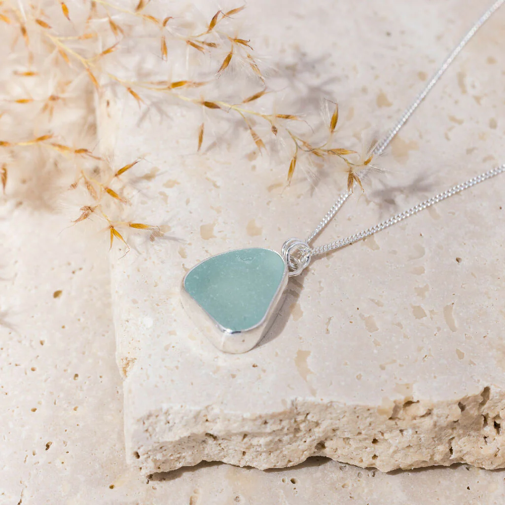 Aqua Sea Glass Pendant Necklace - Image 2