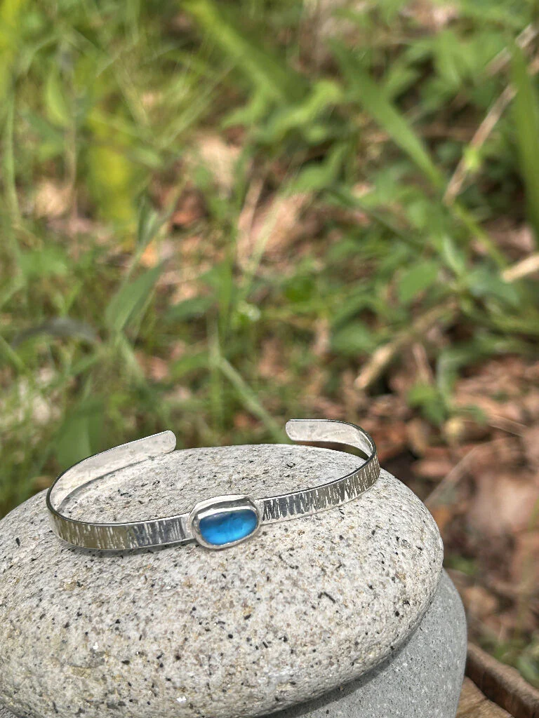 Seaglass & Silver Cuff Bangle - Image 4