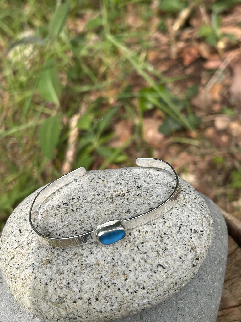 Seaglass & Silver Cuff Bangle - Image 5