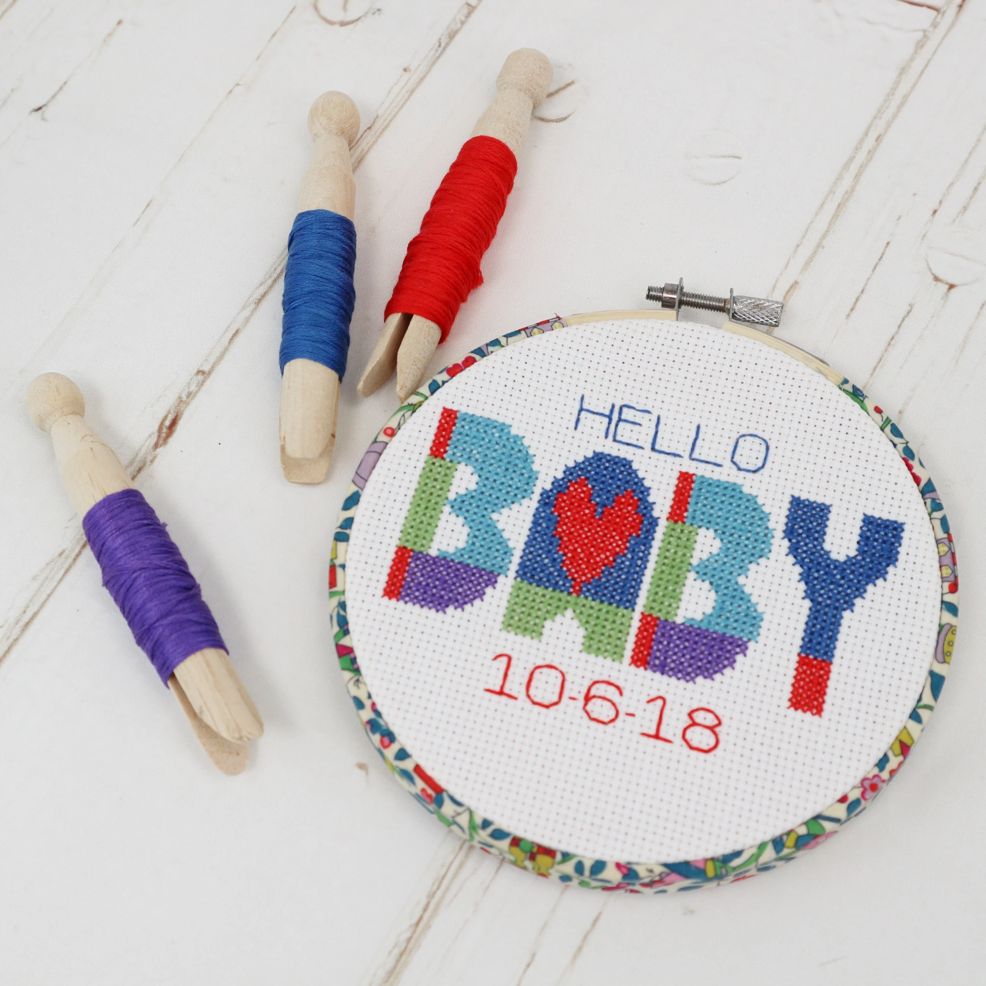 Baby, Embroidery Hoop Wall Hanging, Cross Stitch Kit