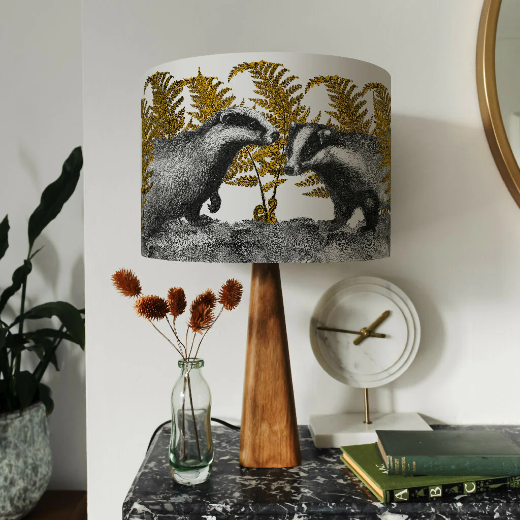 Badgers in Bracken Lampshade – British Wildlife Collection - Image 2