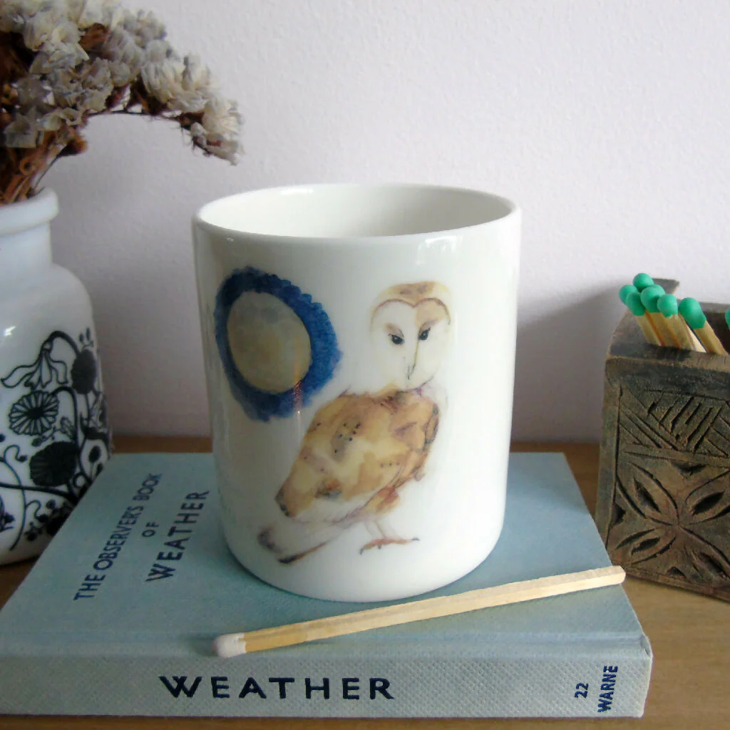 Barn Owl and Full Moon Bone China Candle Holder - Image 8