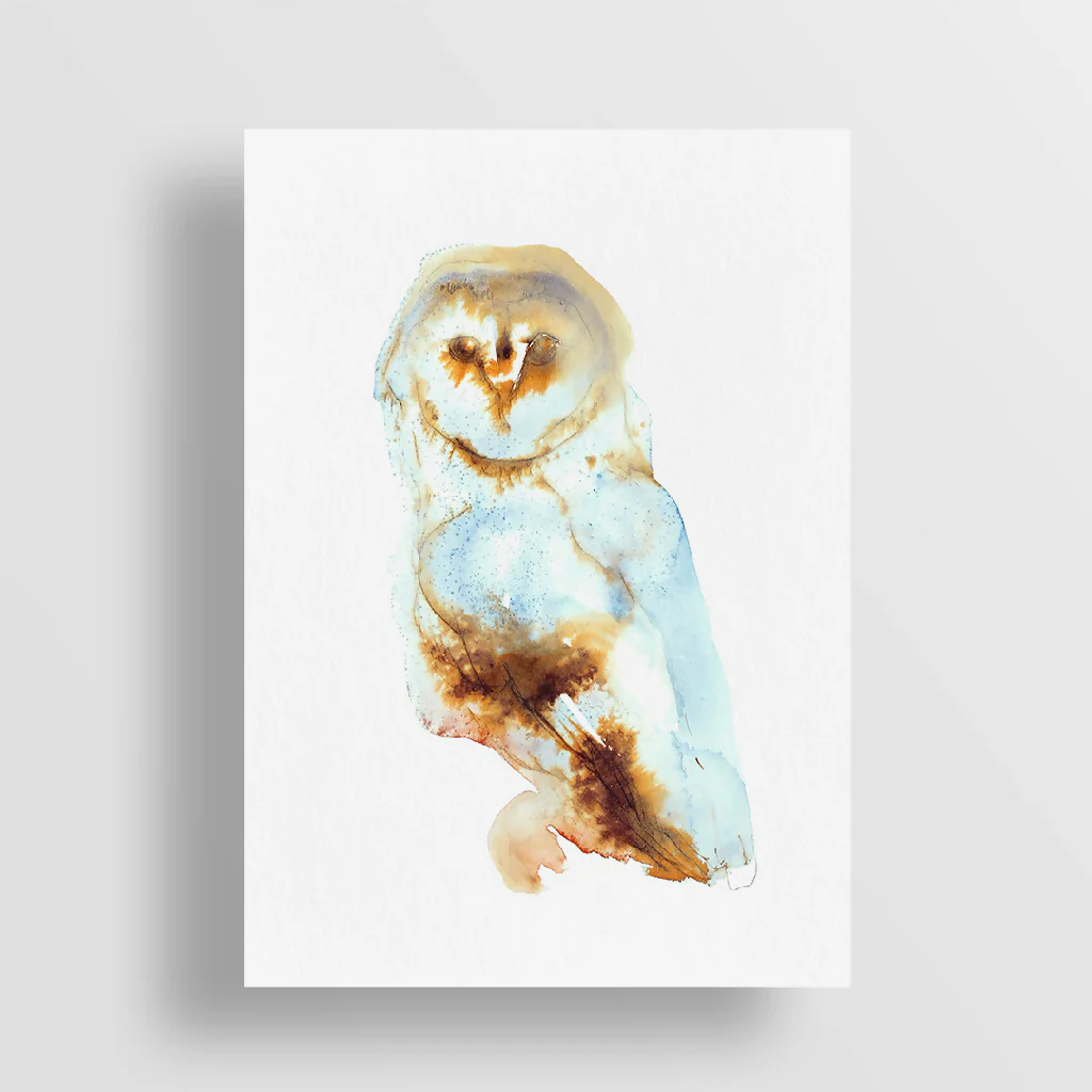Barn Owl Ink & Watercolour Giclée Fine Art Print - Image 2