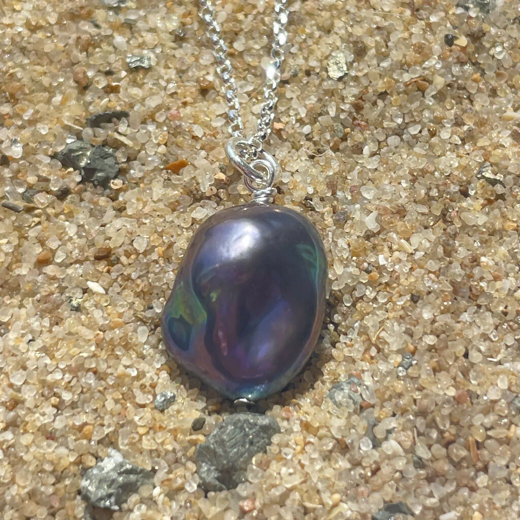 baroque Peacock Freshwater Pearl Sterling Silver Pendant Necklace