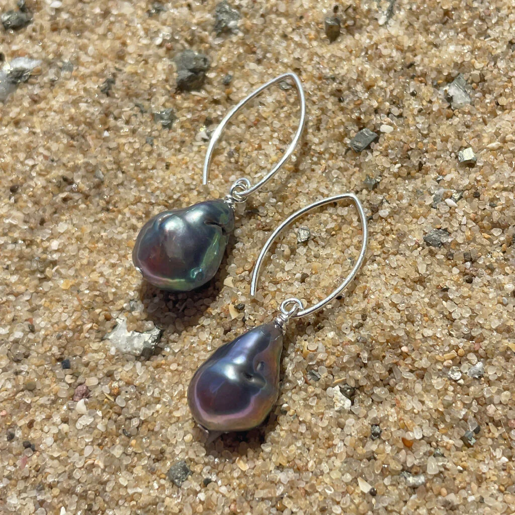 Baroque Peacock Freshwater Pearls Sterling Silver Earrings - Image 2