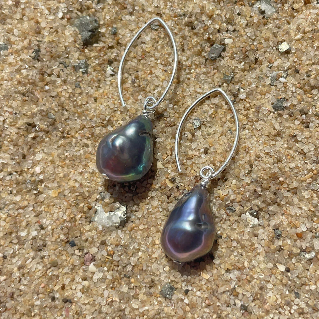 Baroque Peacock Freshwater Pearls Sterling Silver Earrings - Image 3