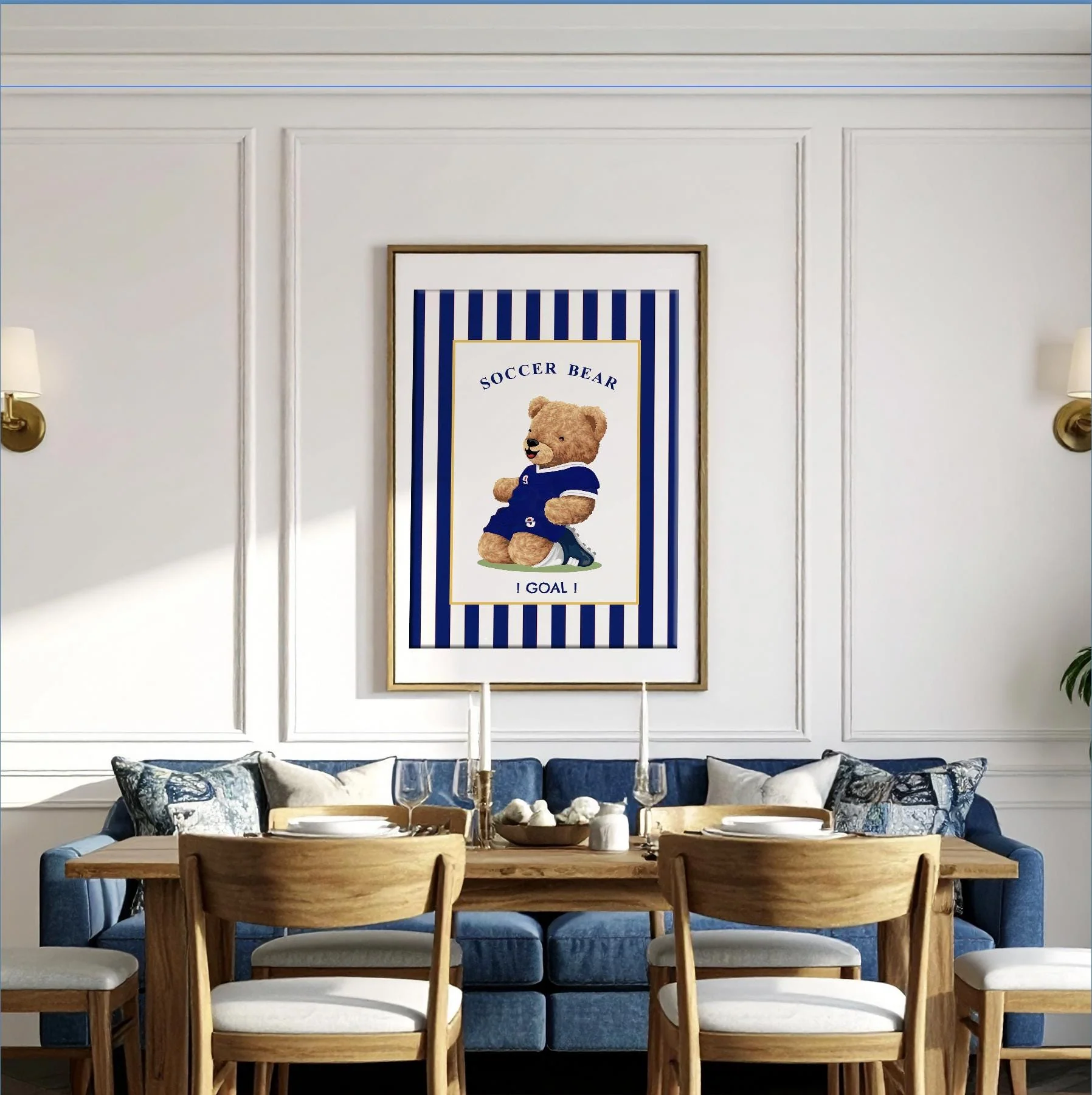 Bear Wall Art Set of 3 Striped Artwork Sport Themed Prints - Image 4