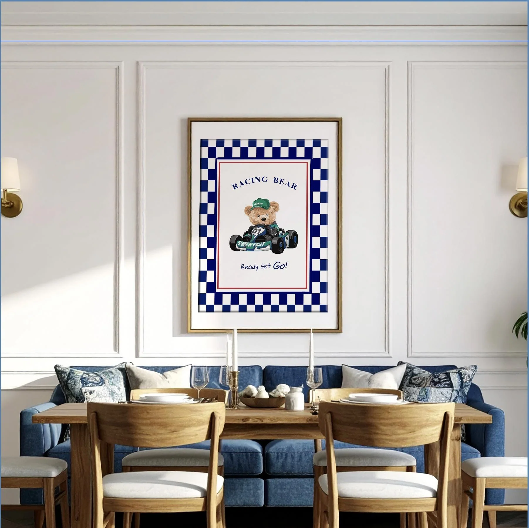 Bear Wall Art Set of 3 Striped Artwork Sport Themed Prints - Image 6
