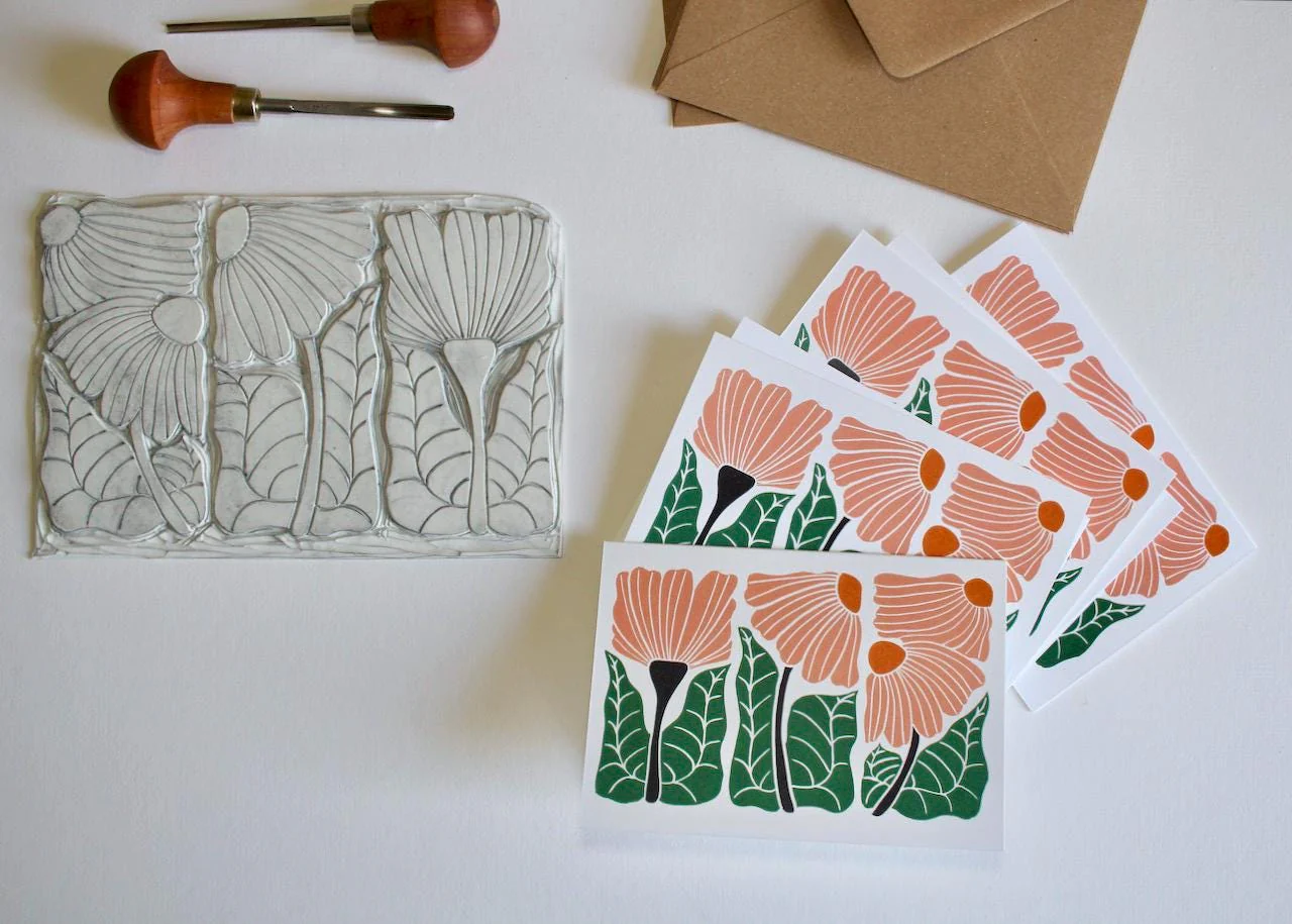 Garden Chorus Floral Linocut Notecards | Set of 8 Note Cards & Envelopes - Image 2