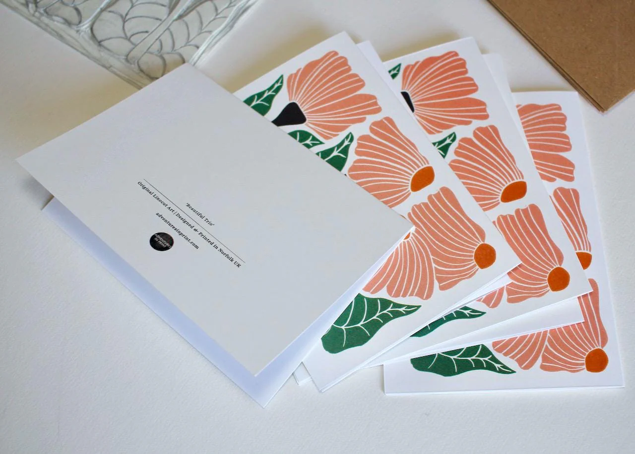 Garden Chorus Floral Linocut Notecards | Set of 8 Note Cards & Envelopes - Image 4
