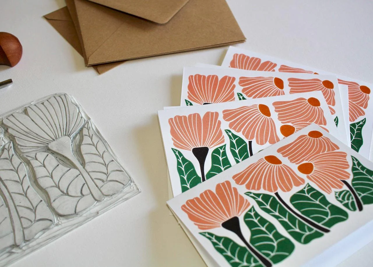 Garden Chorus Floral Linocut Notecards | Set of 8 Note Cards & Envelopes - Image 5
