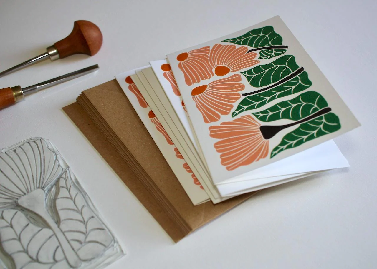 Garden Chorus Floral Linocut Notecards | Set of 8 Note Cards & Envelopes - Image 6