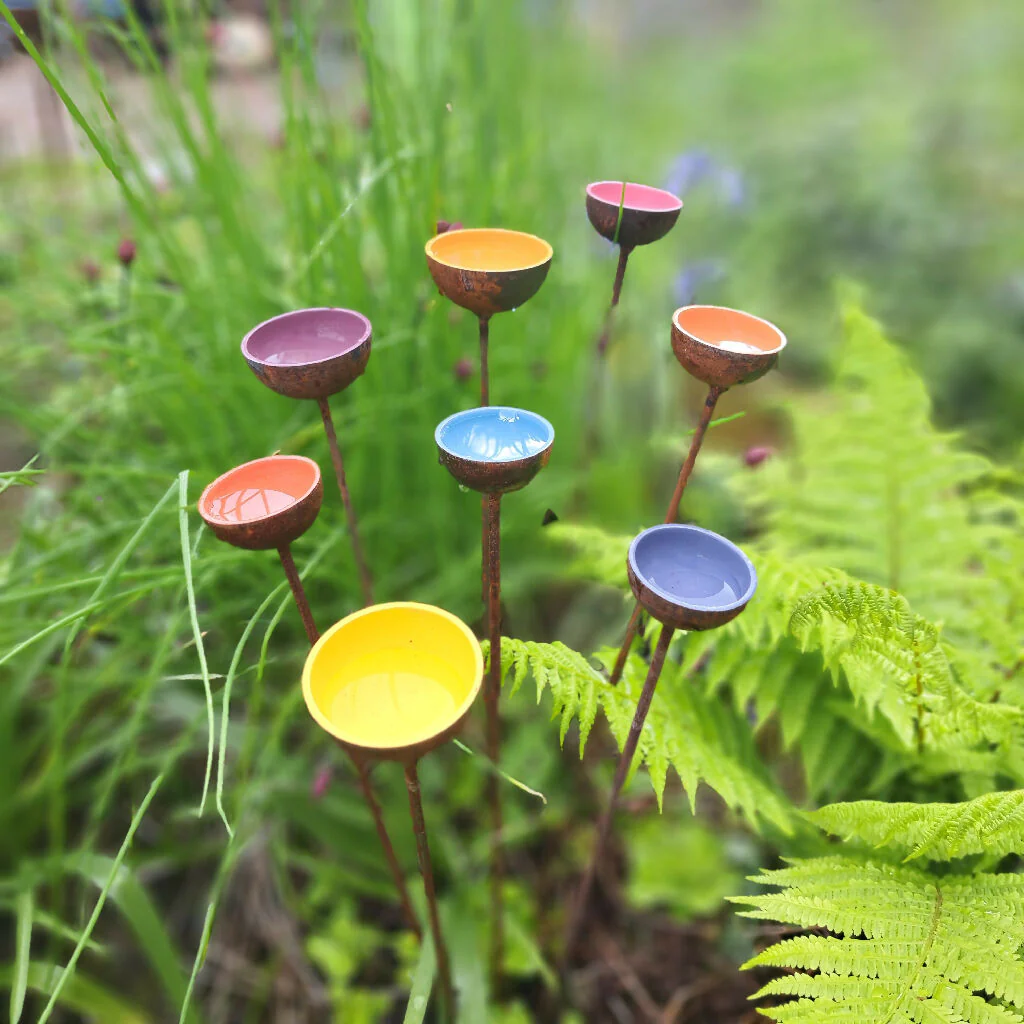 Bee and Butterfly Water Stations, Garden Décor, set of three colourful bee water cups . - Image 2