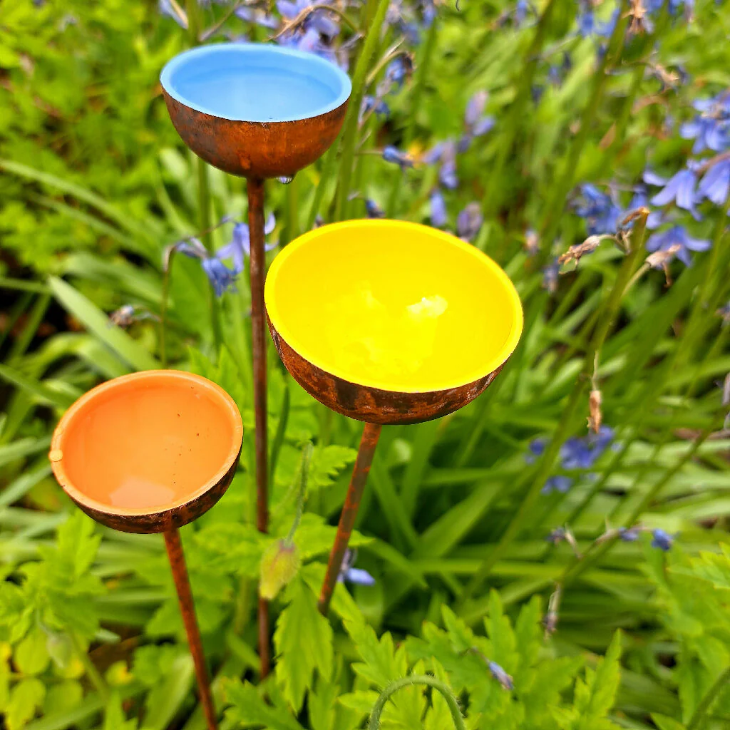 Bee and Butterfly Water Stations, Garden Décor, set of three colourful bee water cups . - Image 4