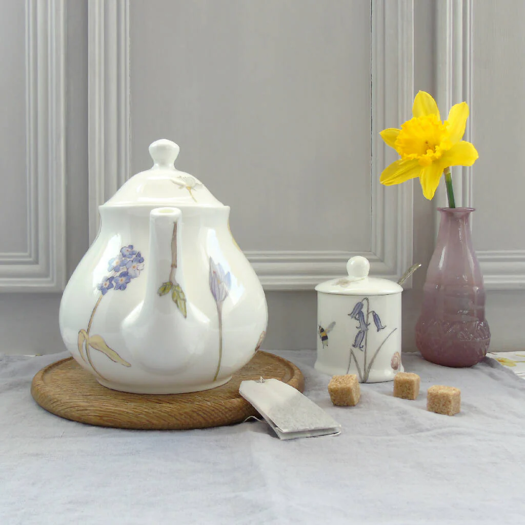 Bee and Spring Flowers Bone China Large Teapot - Image 3