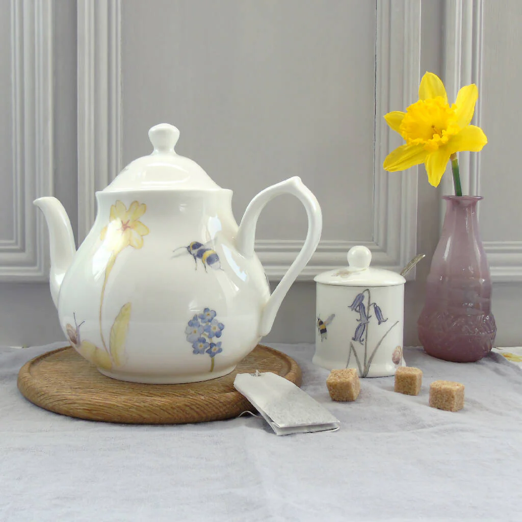 Bee and Spring Flowers Bone China Large Teapot - Image 5