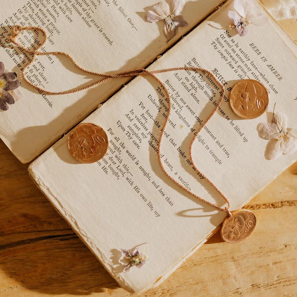 Bee Coin Necklace - Rose Gold Vermeil Chain - Image 5