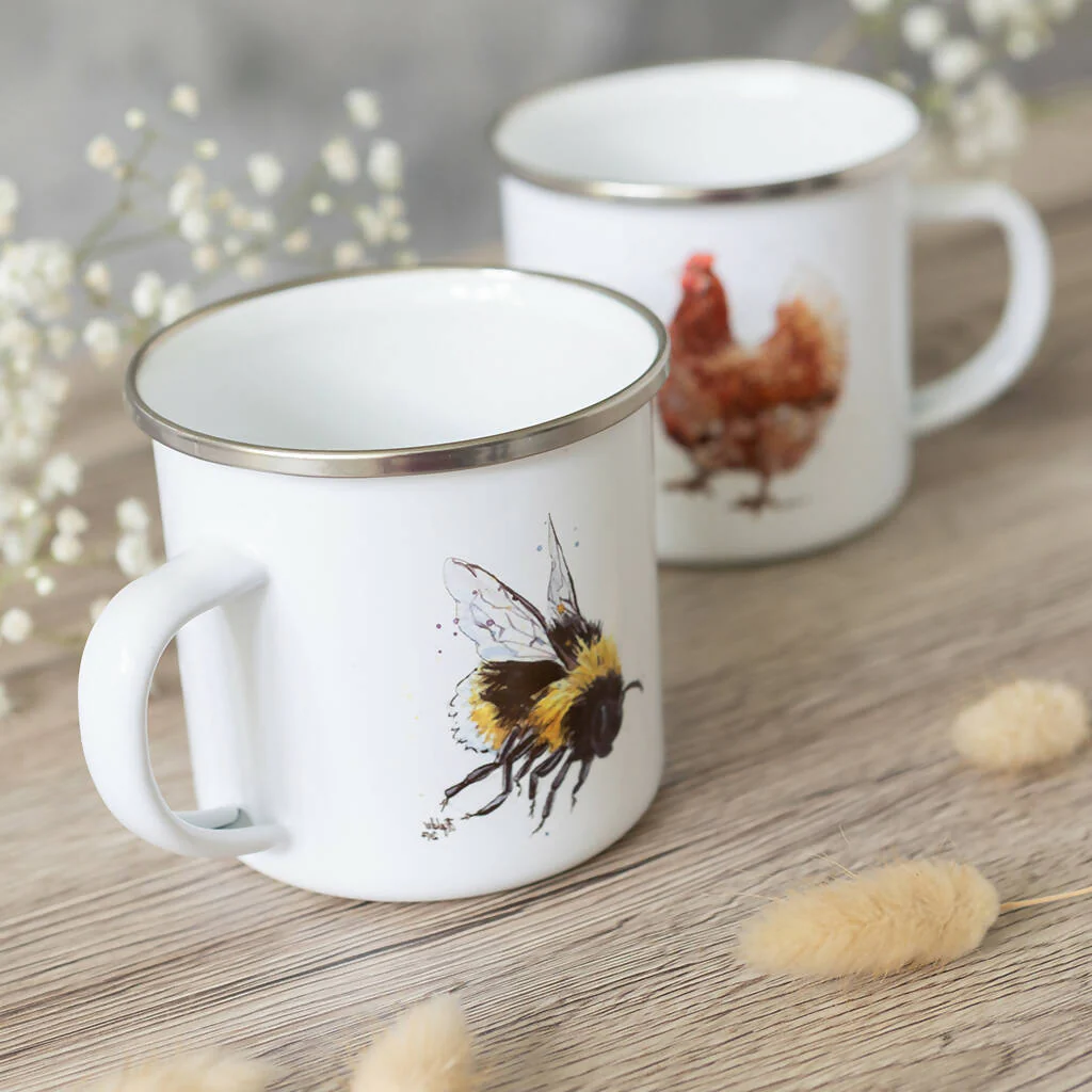 Bee Enamel Mug in White - Image 3