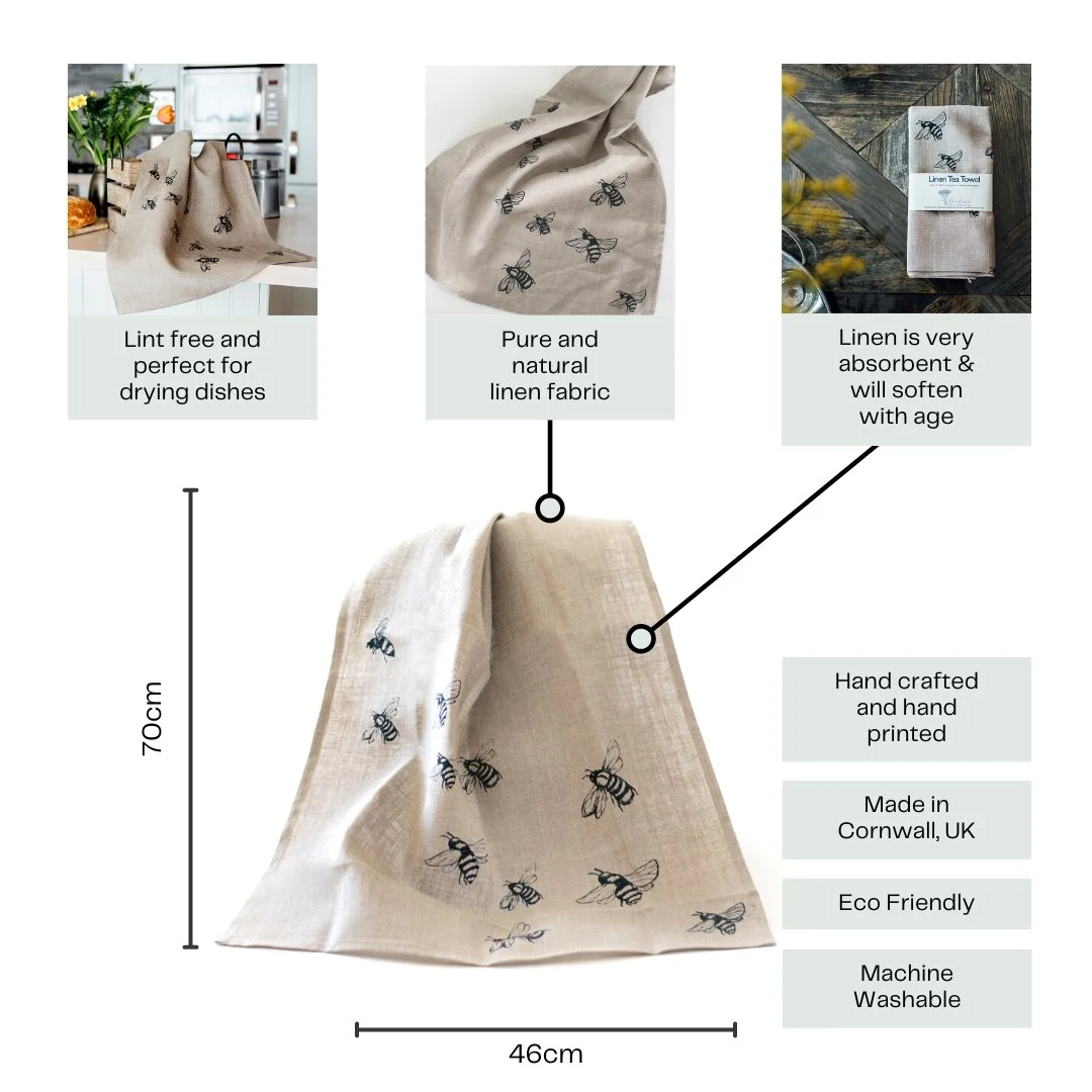 Bee Tea Towel In Pure Linen - Image 3