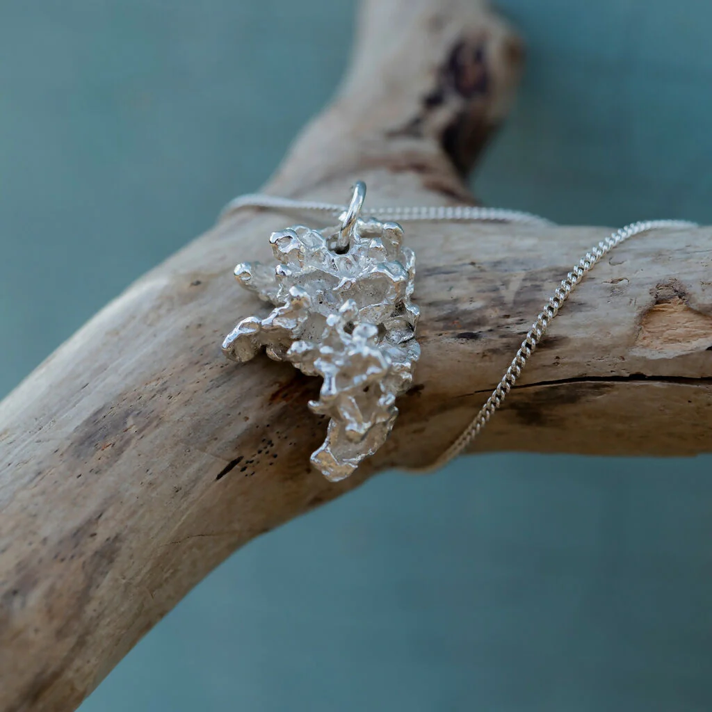 Bespoke Recycled Silver Organic Snowflake Cast Pendant Necklace - Image 4