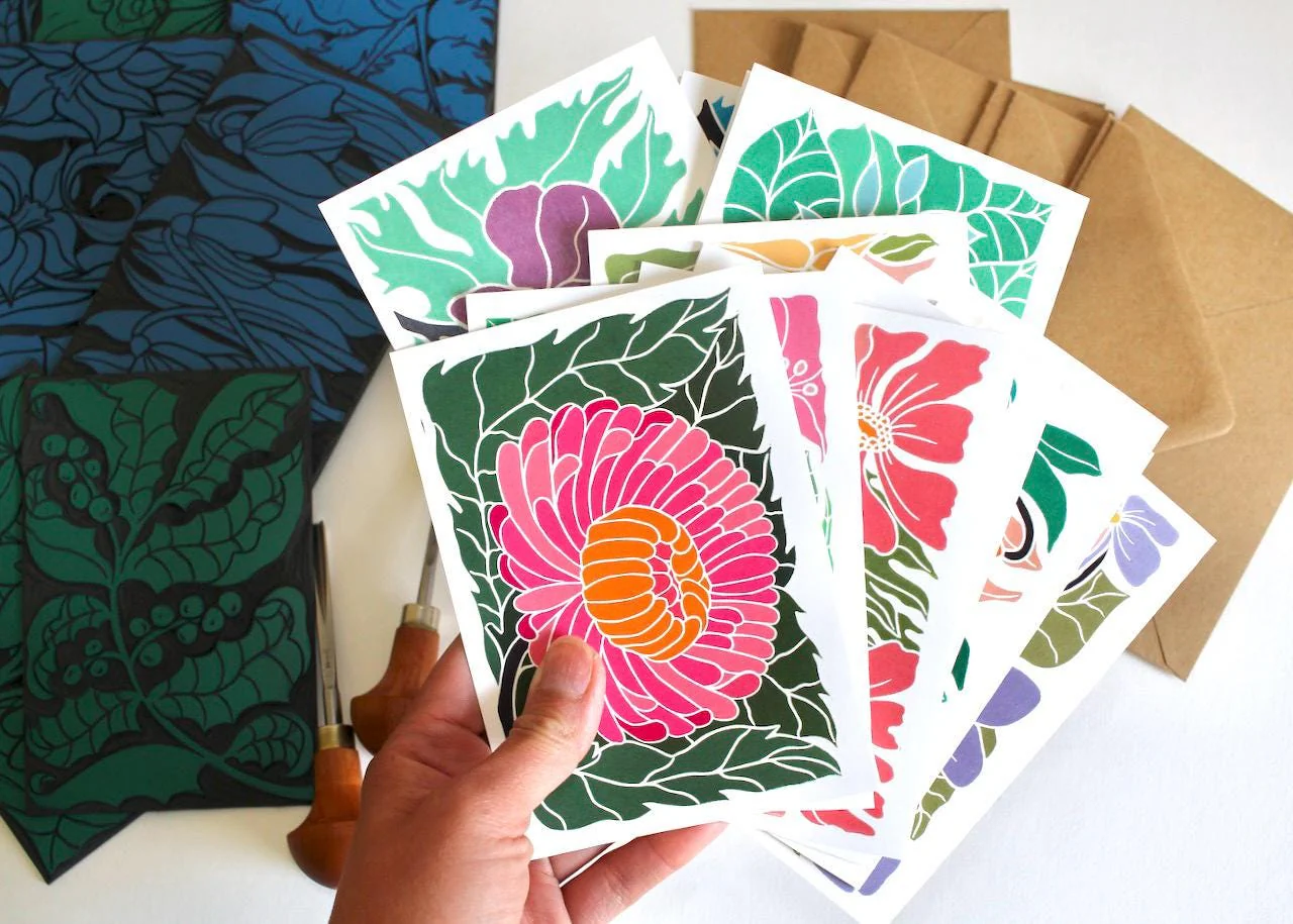 Birth Flower Linocut Note Cards | Set of 12 Notecards & envelopes - Image 10