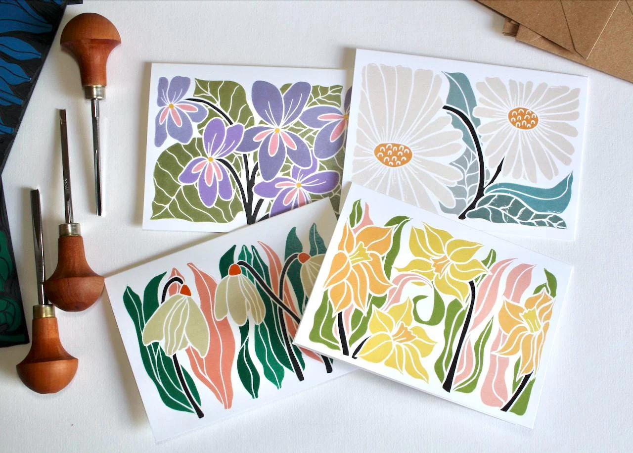 Birth Flower Linocut Note Cards | Set of 12 Notecards & envelopes - Image 3