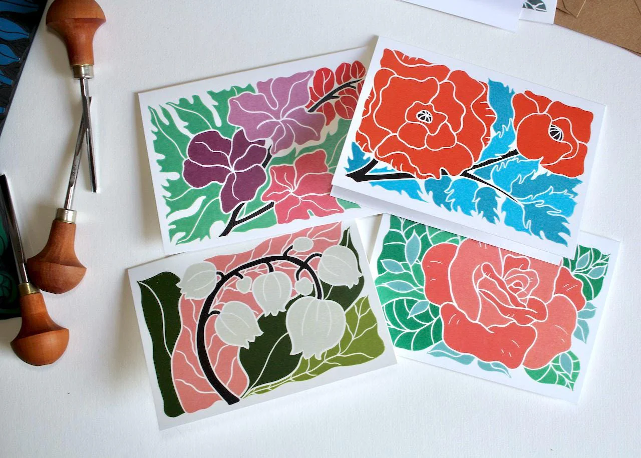 Birth Flower Linocut Note Cards | Set of 12 Notecards & envelopes - Image 4