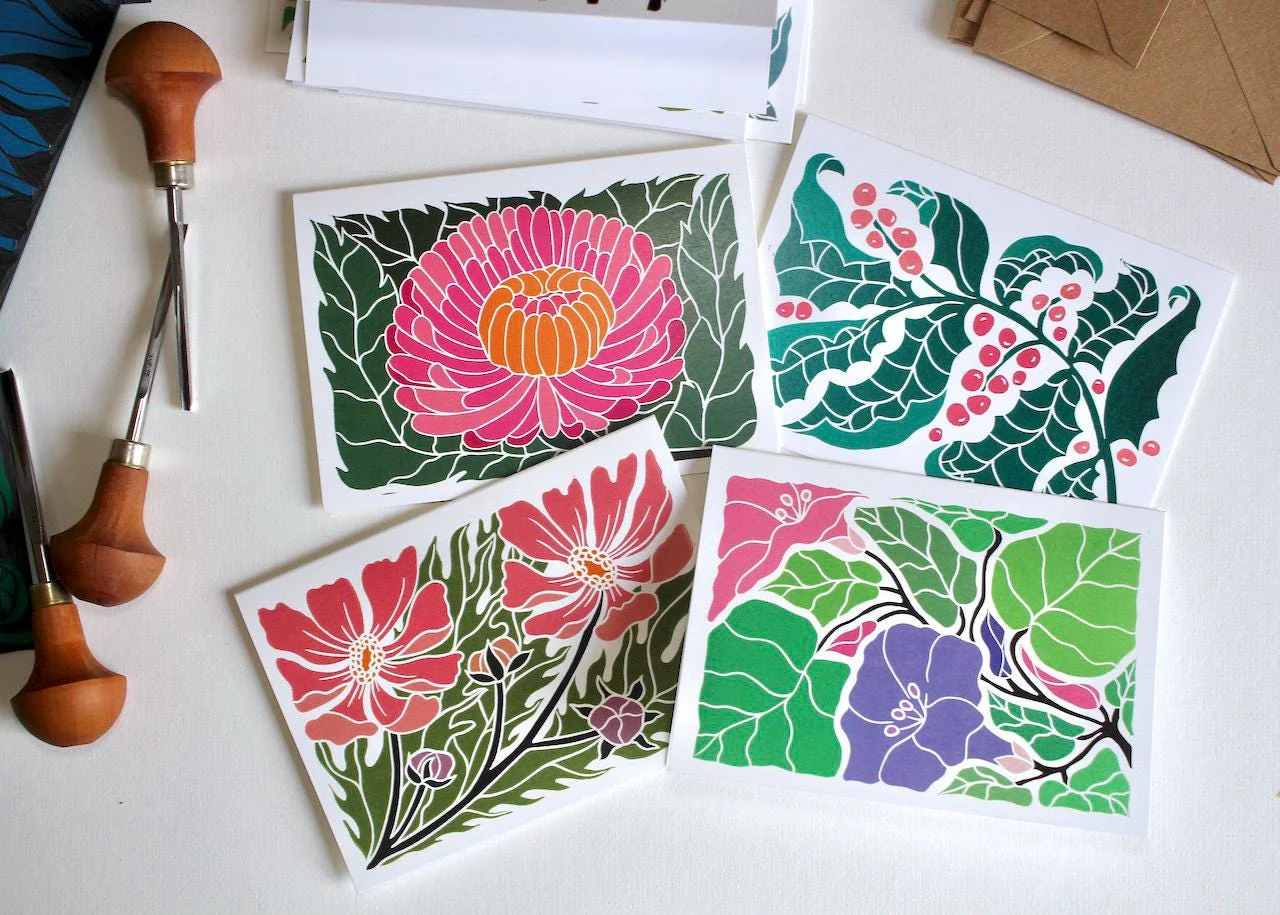 Birth Flower Linocut Note Cards | Set of 12 Notecards & envelopes - Image 5