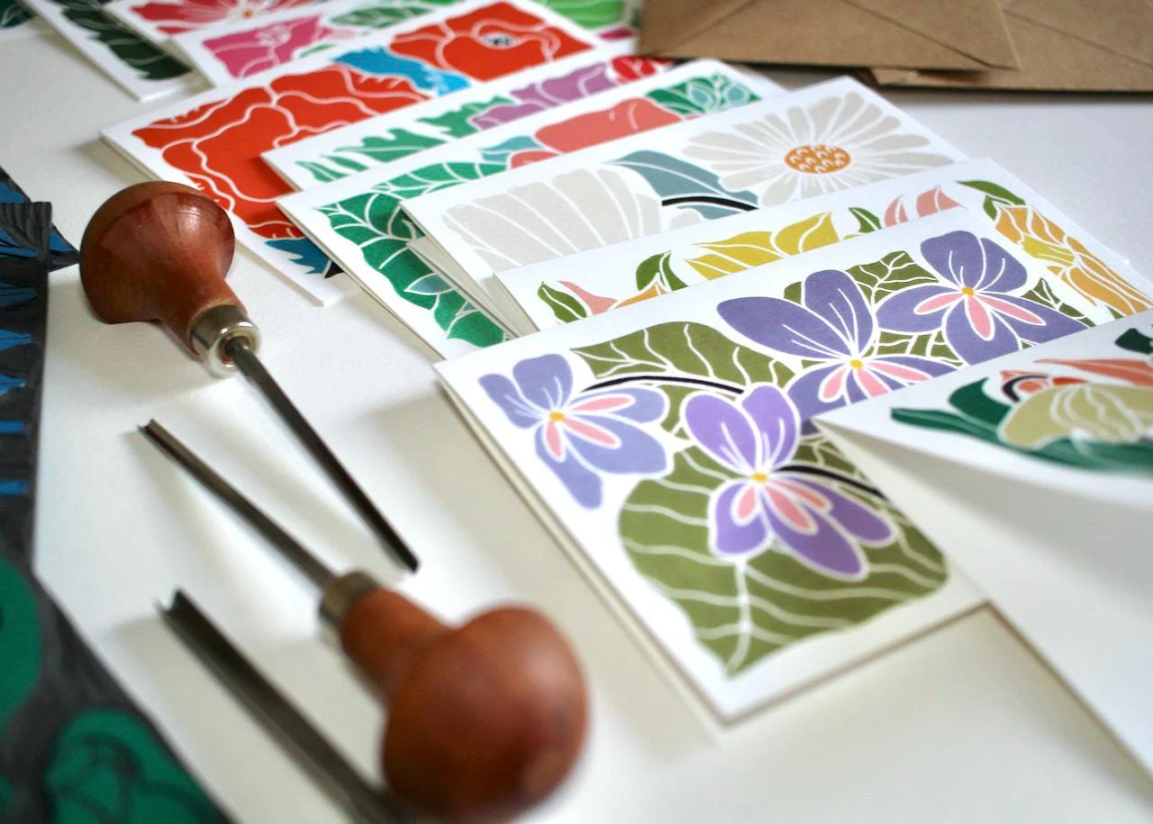 Birth Flower Linocut Note Cards | Set of 12 Notecards & envelopes - Image 6