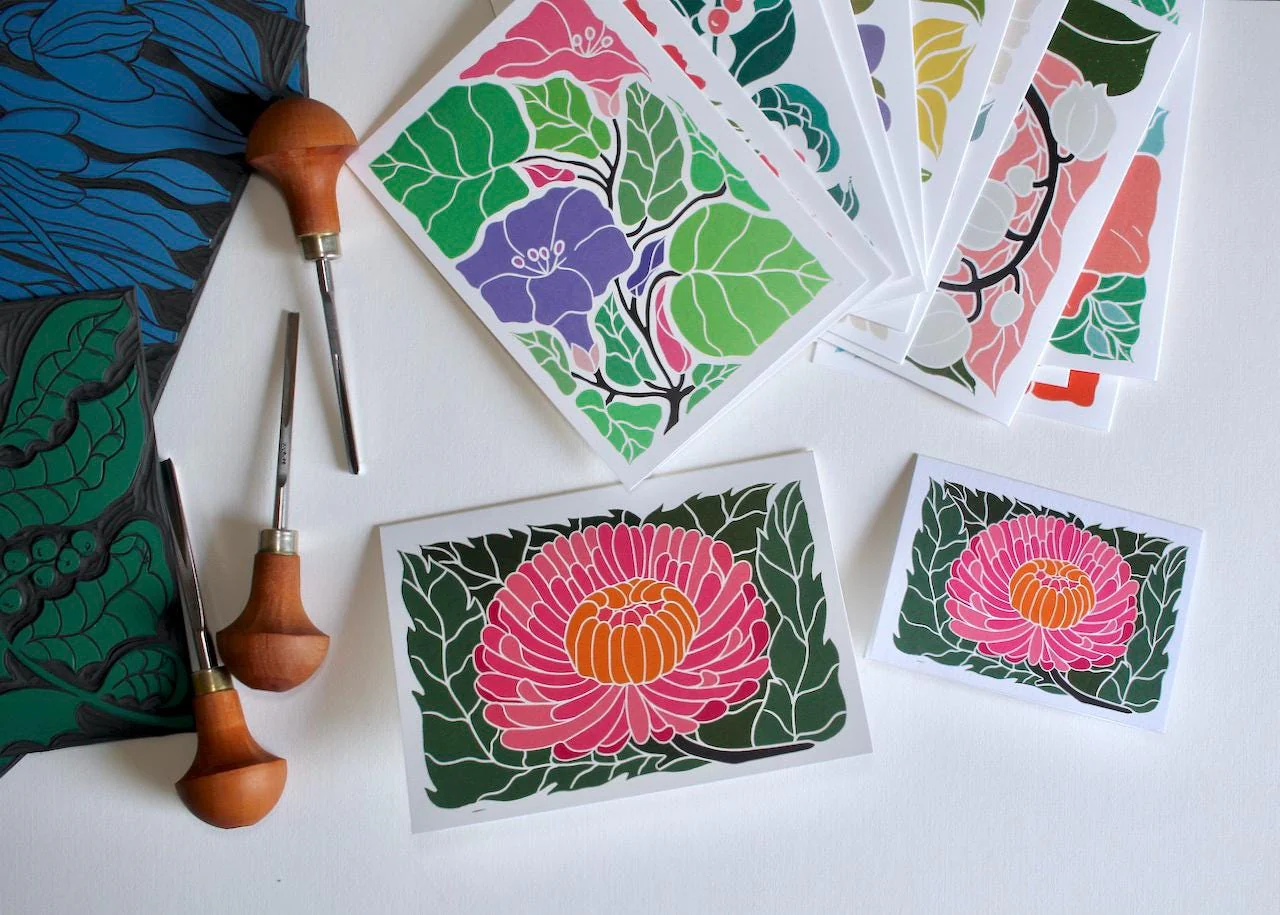 Birth Flower Linocut Note Cards | Set of 12 Notecards & envelopes - Image 7