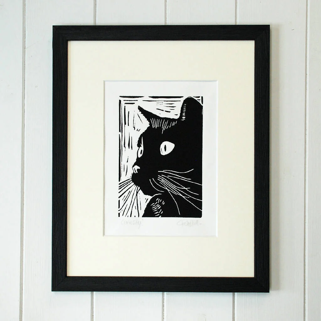 Black Cat - 'Bedtime' - Personalised Original Linocut Print - Other Black Cat Prints Available - Image 6