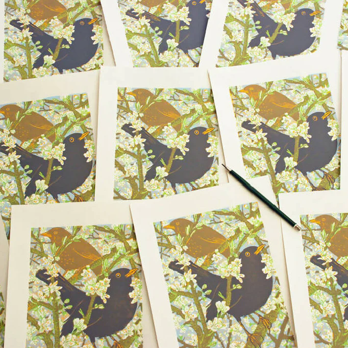 Blackthorn Blackbirds - Limited Edition - Original Linocut Print - Image 5