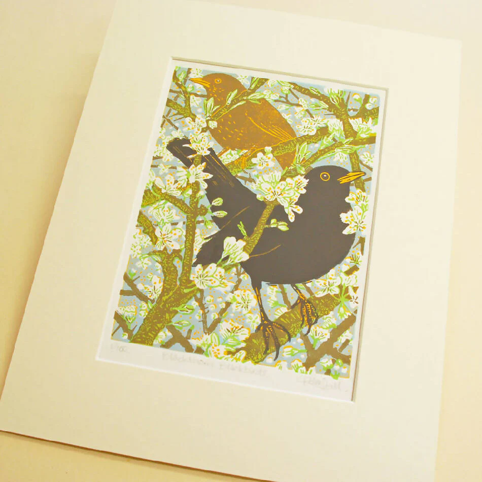 Blackthorn Blackbirds - Limited Edition - Original Linocut Print - Image 6