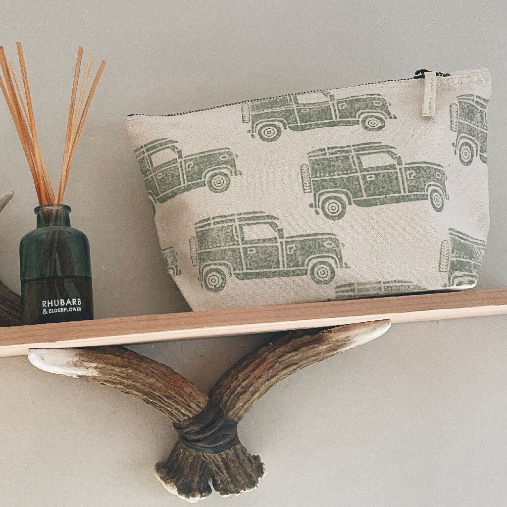 Block printed Land Rover cosmetic bag - Image 2