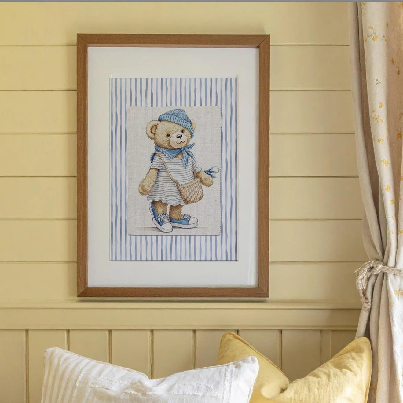 Blue Striped Bear Artwork Set of 3 Nursery Wall Art Set of 3 - Image 2