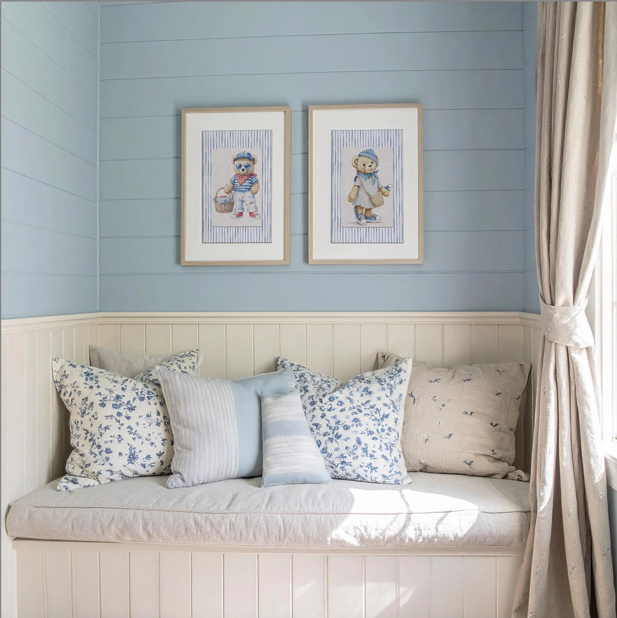 Blue Striped Bear Artwork Set of 3 Nursery Wall Art Set of 3 - Image 5