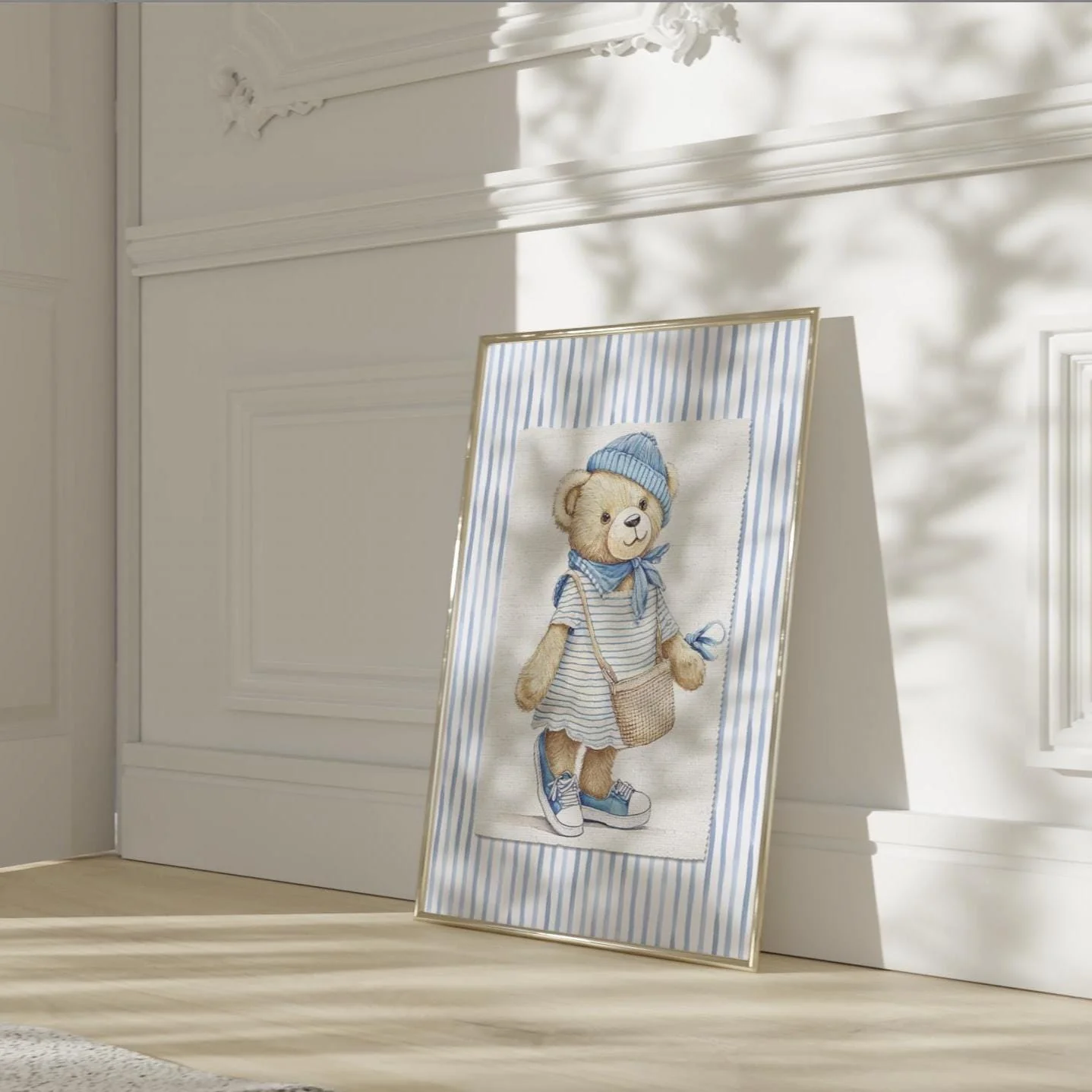 Blue Striped Bear Artwork Set of 3 Nursery Wall Art Set of 3 - Image 6
