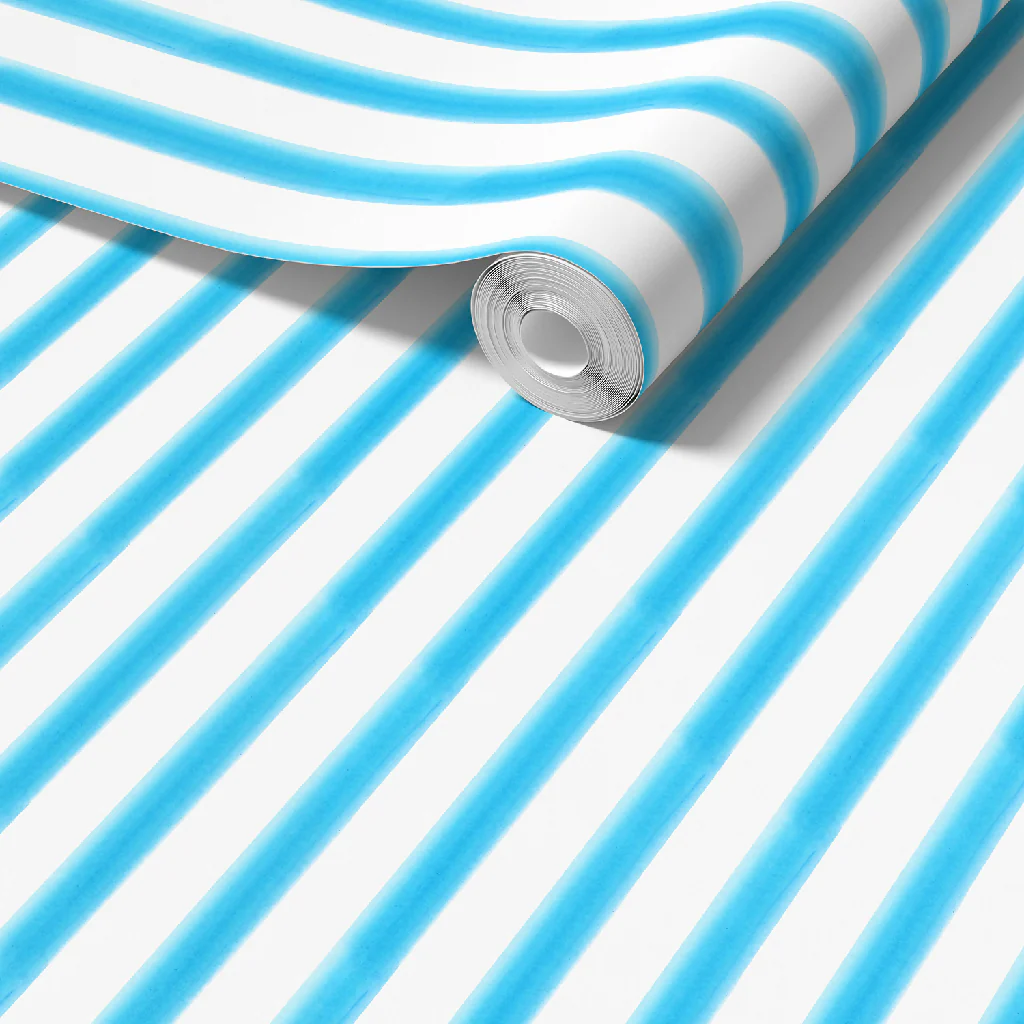 Blue Water Colour Stripe Sustainable Wallpaper - Image 2